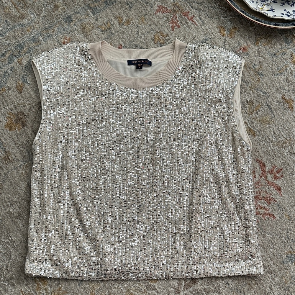 Skies Are Blue Sparkling Sequin Tank Top - Silver